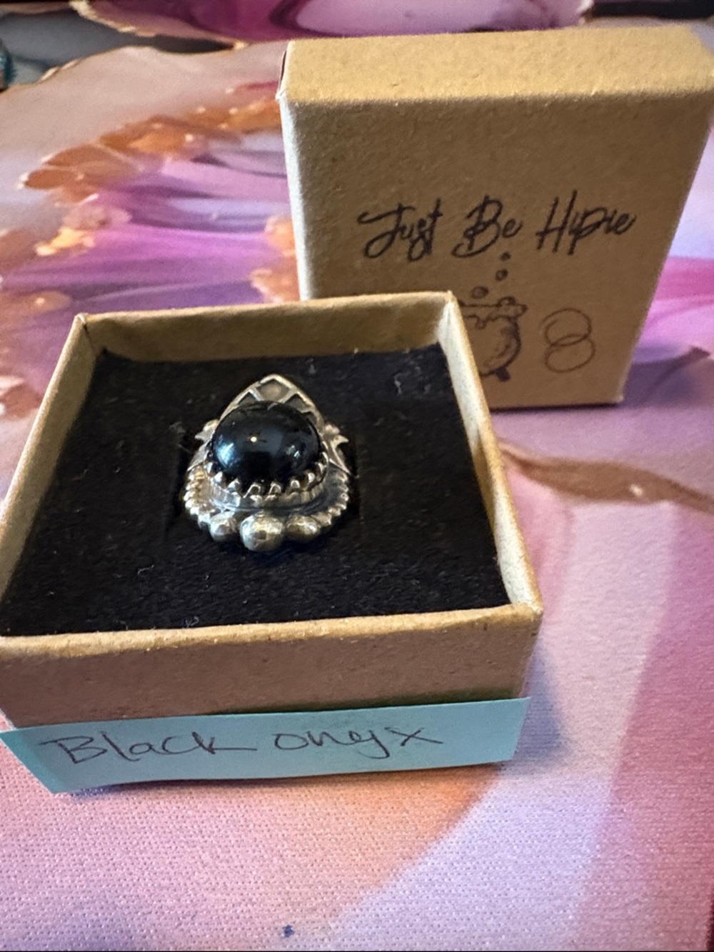 Just Be Hipie Black Onyx Sterling Silver Ornate Teardrop Ring